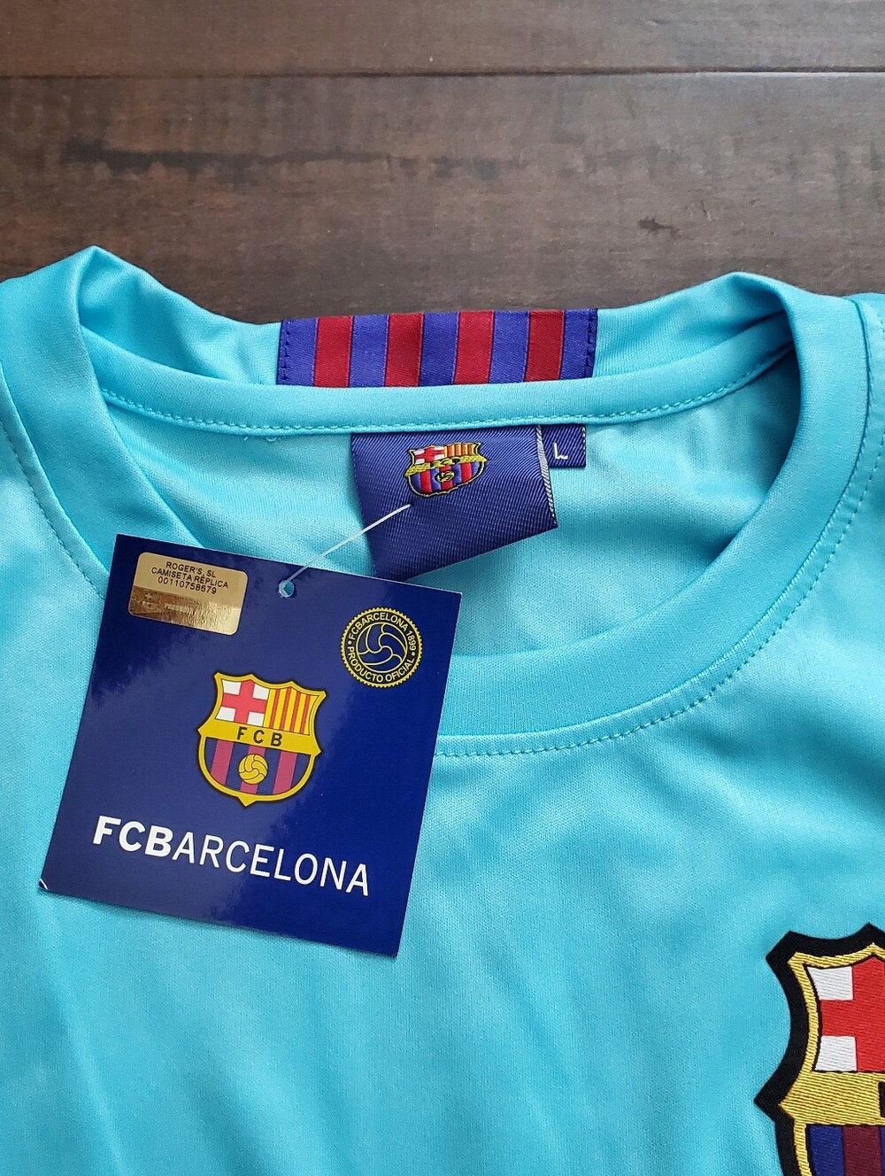 Lionel Messi's Blue 2017/18 Away FC Barcelona Soccer Unicef Jersey Sz Large - Picture 2 of 8